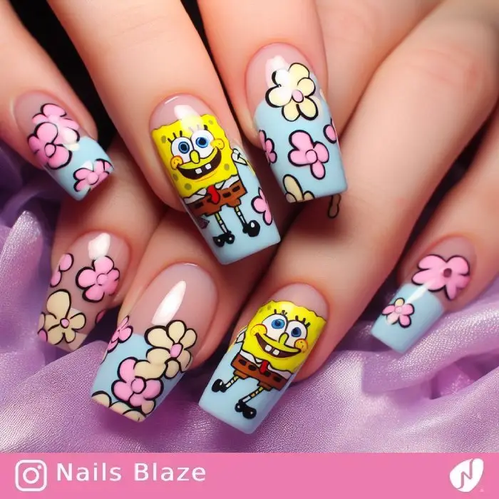 Spongebob Sky Flower Nails| Cartoon - NB773